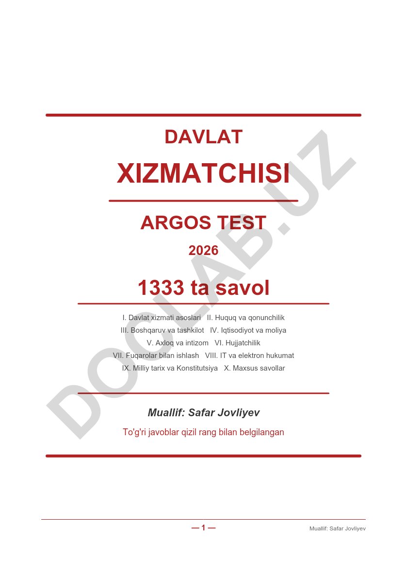Davlat xizmatchisi uchun Argos test savollari to'plami