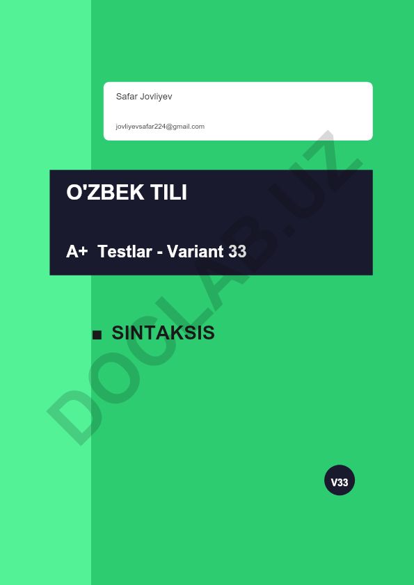 O'zbek tili sintaksis testi - Variant 33