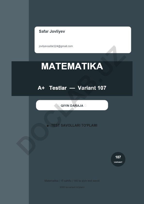 Matematika test savollari to'plami — Variant 107