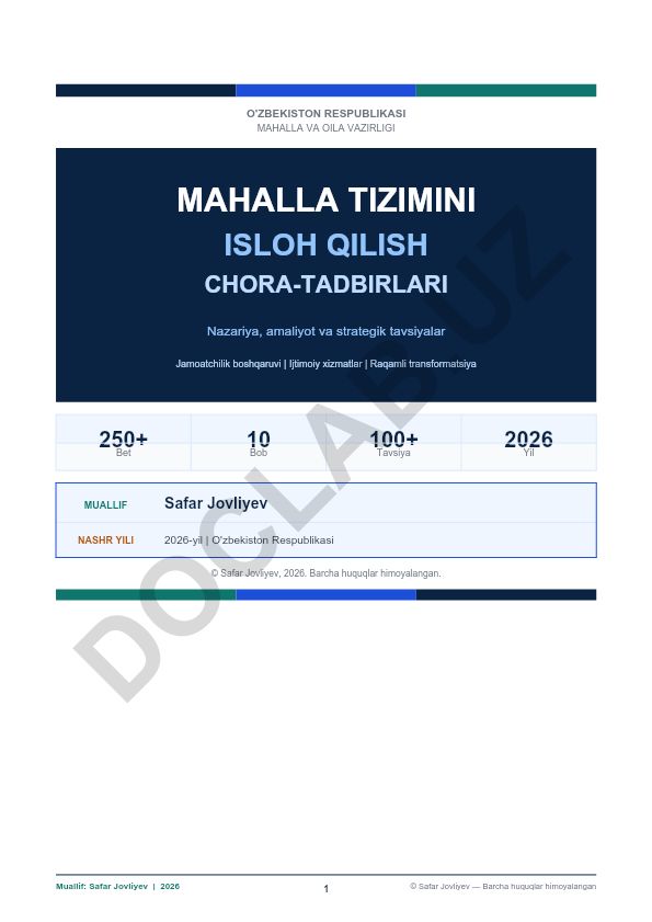 O'zbekiston Respublikasida mahalla tizimini isloh qilish chora-tadbirlari