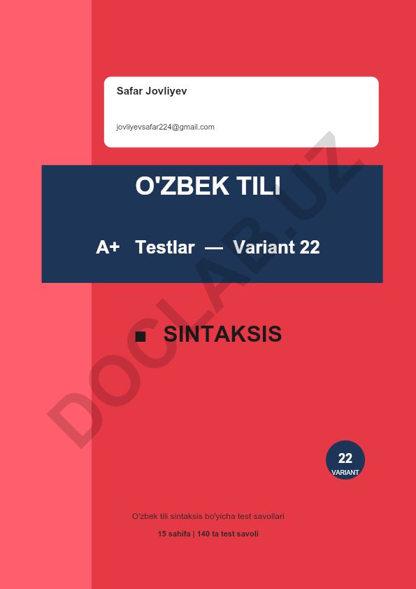 O'zbek tili sintaksis bo'yicha test savollari