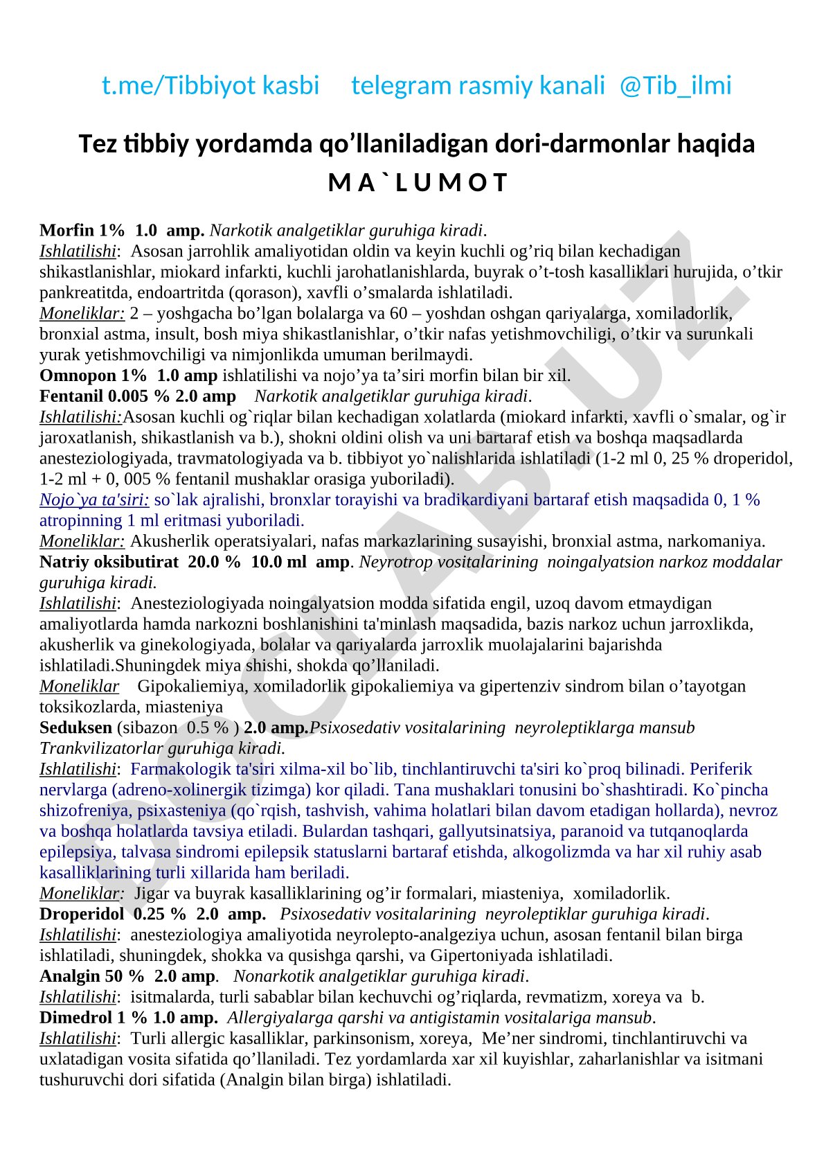 Tez tibbiy yordamda qo'llaniladigan dori-darmonlar