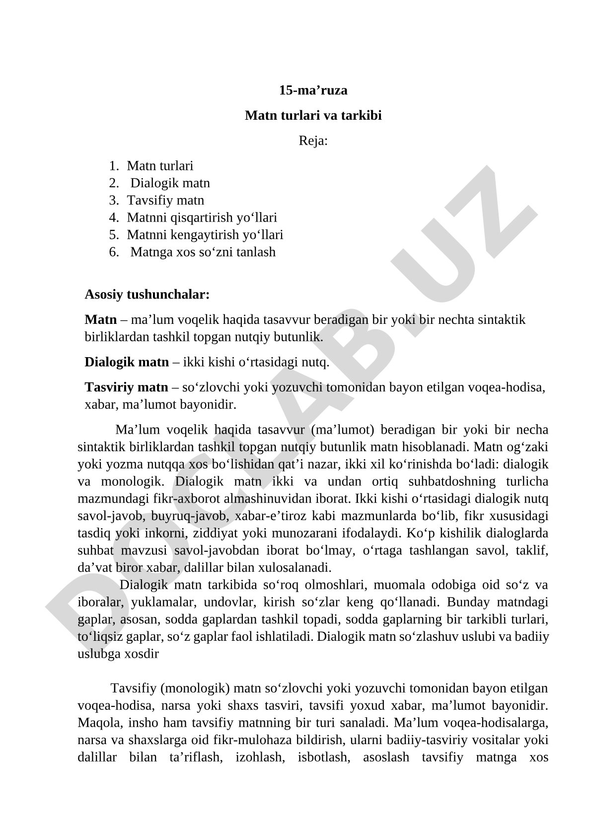 Matn turlari va tarkibi