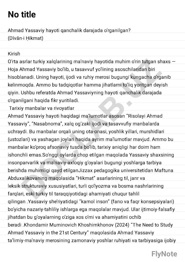 Ahmad Yassaviy hayoti qanchalik darajada o‘rganilgan
