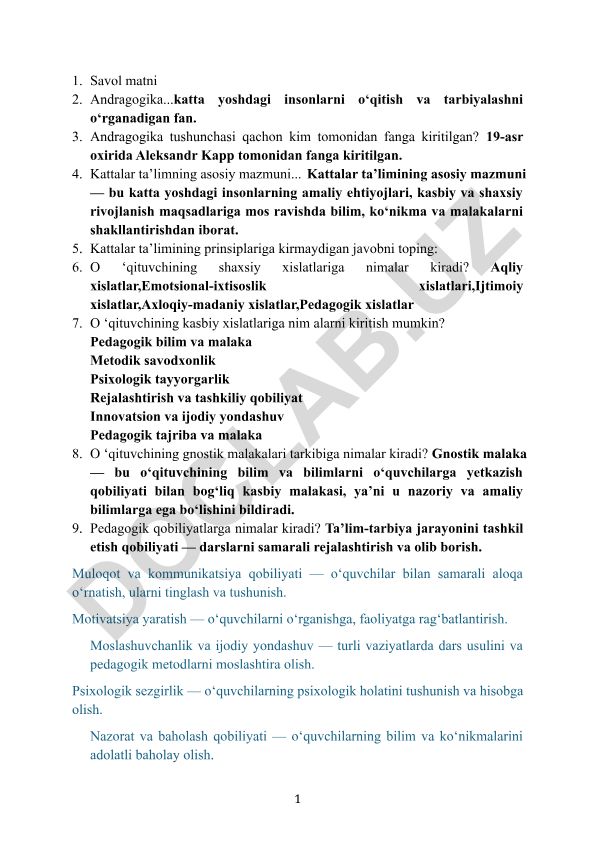 Andragogika va kattalar ta'limi