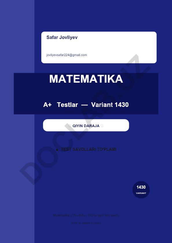 Matematika test savollari to'plami — Variant 1430