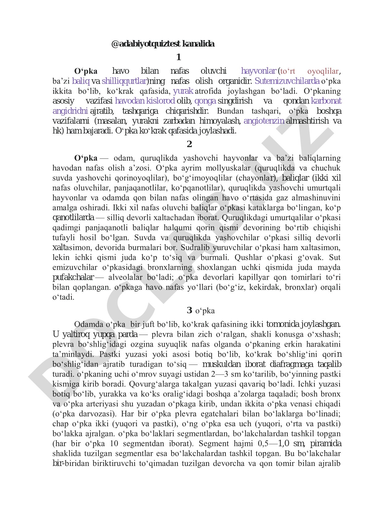 O'pka nafas olish organi