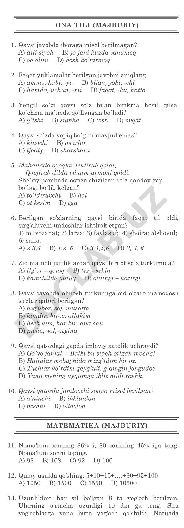 Ona tili test savollari