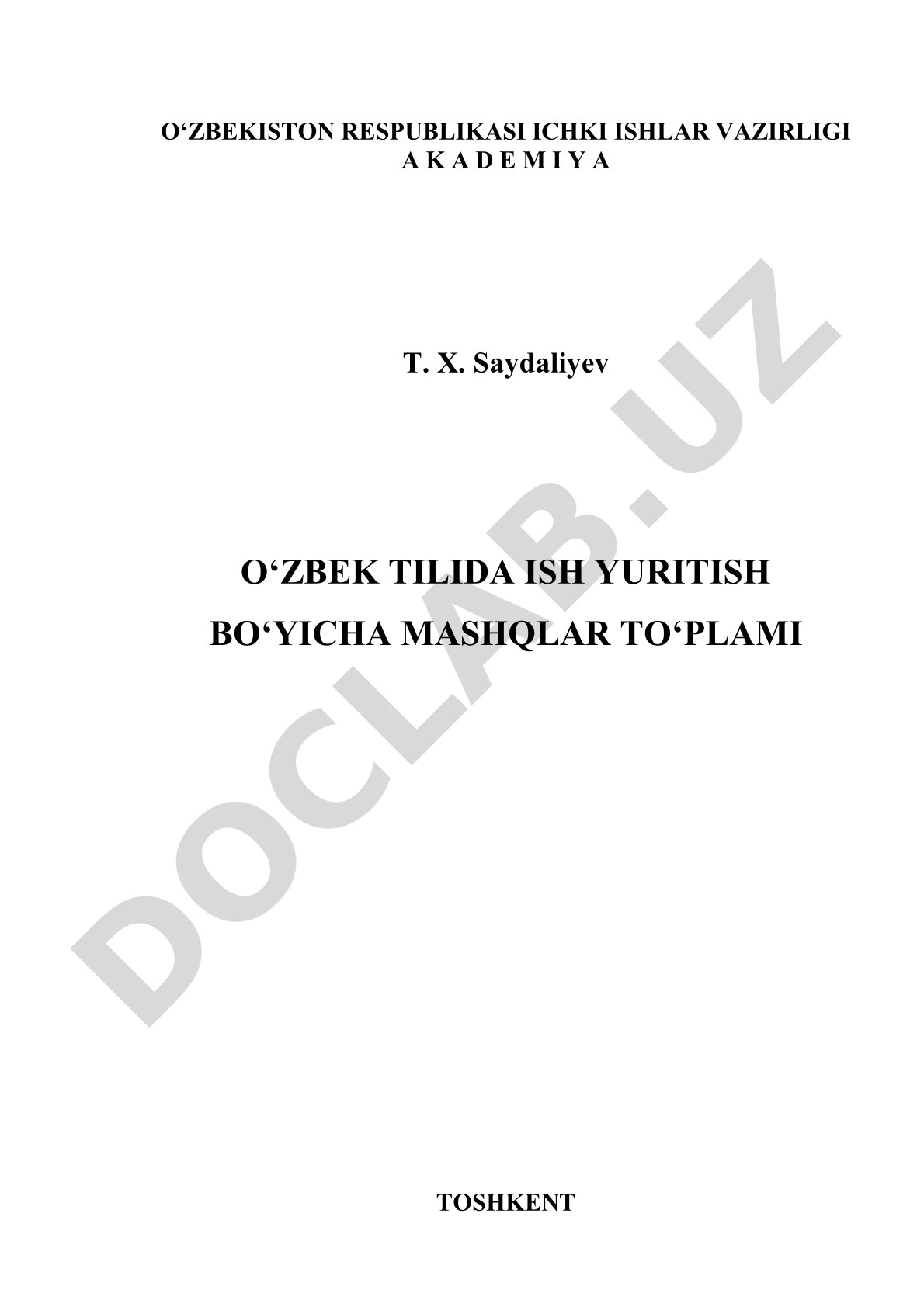 O'zbek tilida ish yuritish bo'yicha mashqlar to'plami