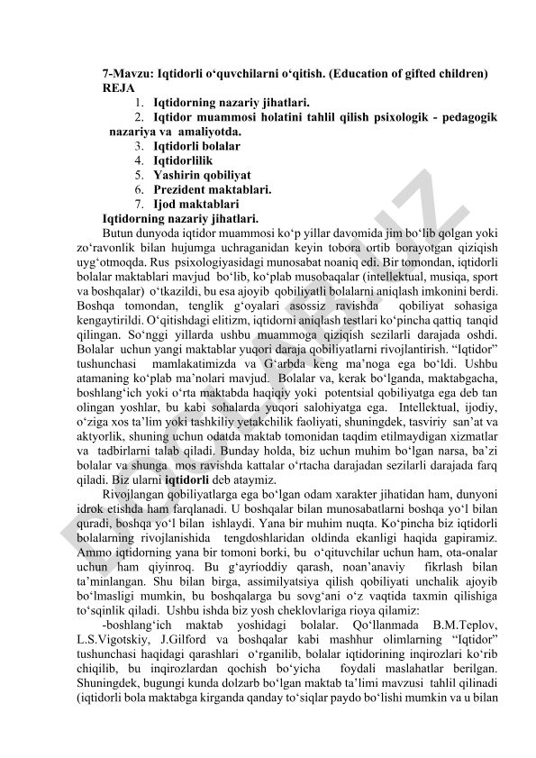 Iqtidorli o‘quvchilarni o‘qitish