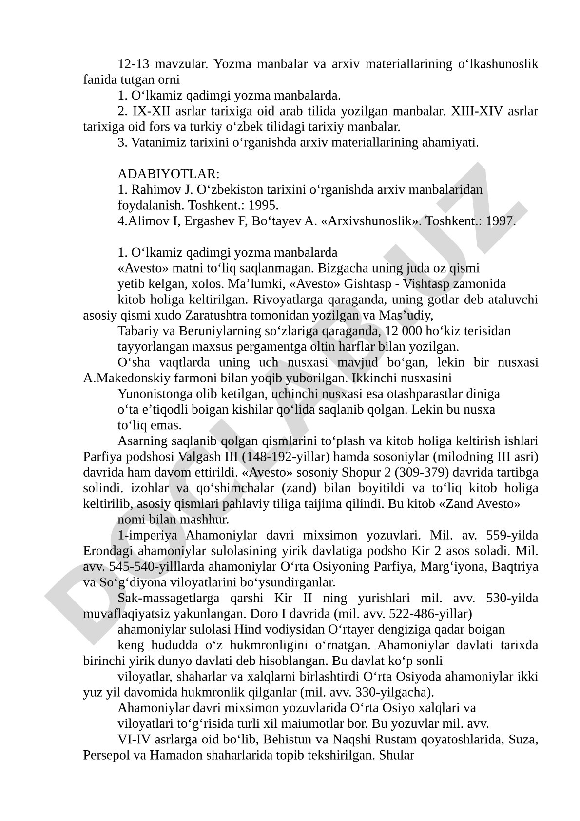 O‘lkamiz qadimgi yozma manbalarda va arxiv materiallarining o‘lkashunoslik fanida tutgan o‘rni