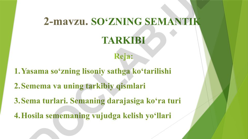 So'zning semantik tarkibi va yasama so'zlarning lisoniy sathga ko'tarilishi