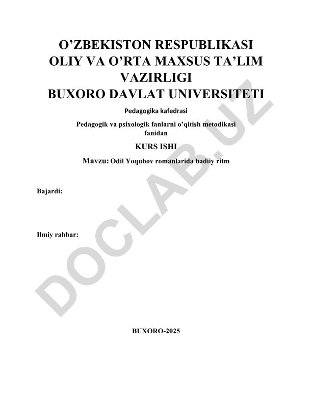 Odil Yoqubov romanlarida badiiy ritm