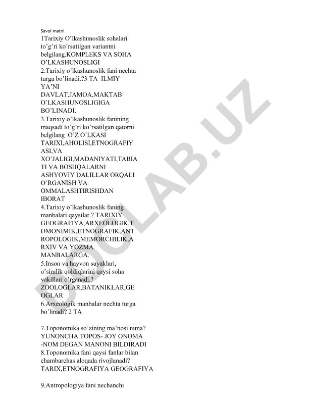 Tarixiy o'lkashunoslik fanining asoslari va manbalari