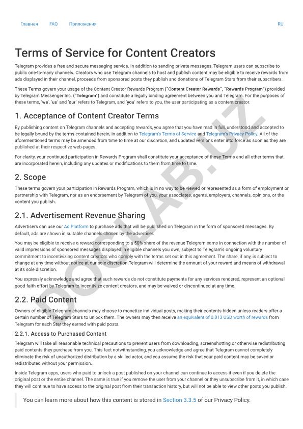 Telegram Content Creator Rewards Program Terms of Service