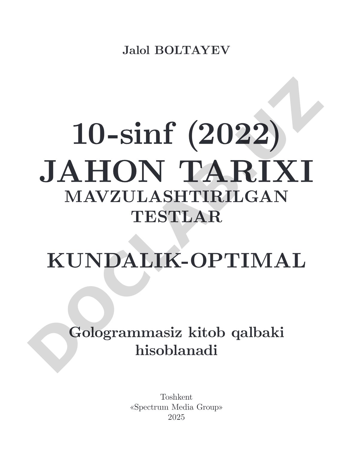 Jahon tarixi mavzulashtirilgan testlar