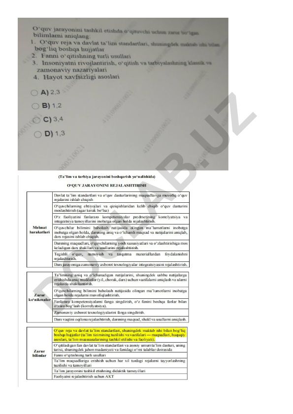 Ta'lim metodlari va baholash turlari