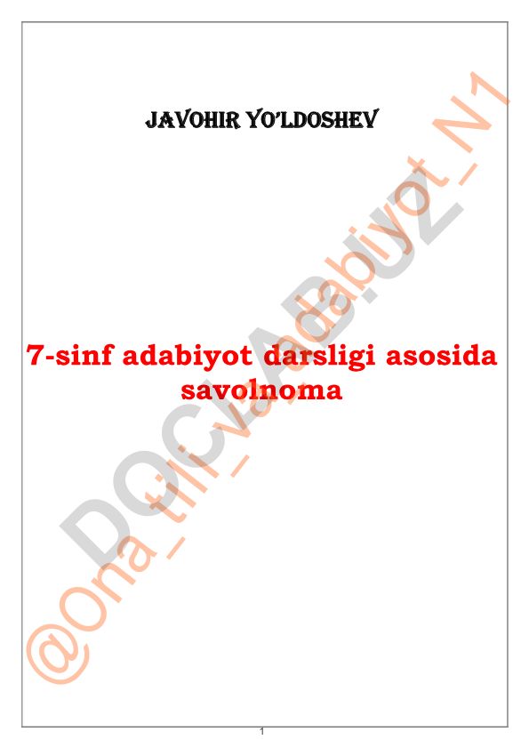 Javohir Yo'ldoshev 7-sinf adabiyot darsligi asosida savolnoma