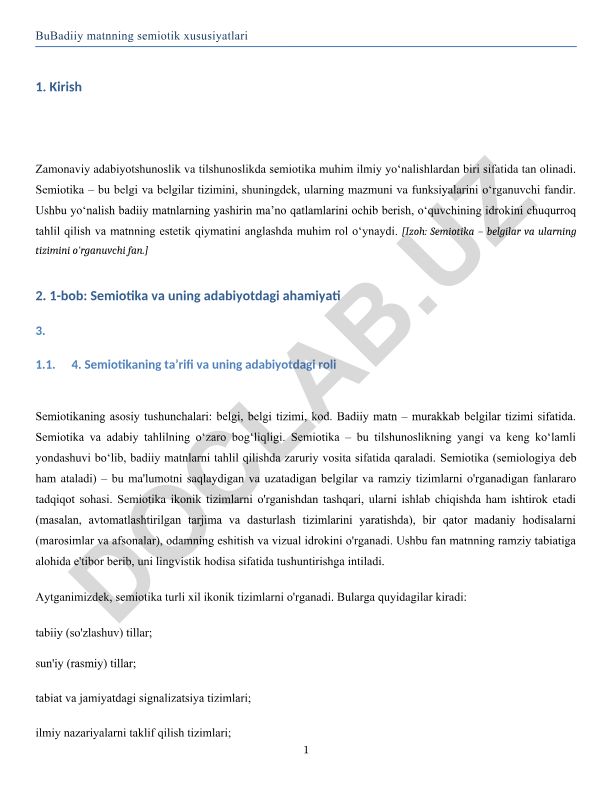 Badiiy matnning semiotik xususiyatlari