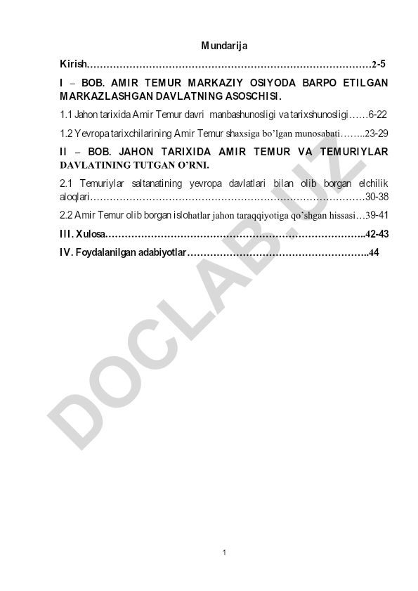 Amir Temur markaziy Osiyoda barpo etilgan markazlashgan davlatning asoschisi va jahon tarixidagi o'rni