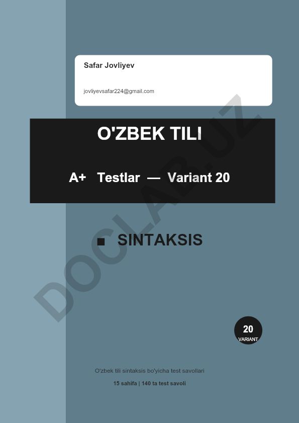O'zbek tili sintaksis bo'yicha test savollari