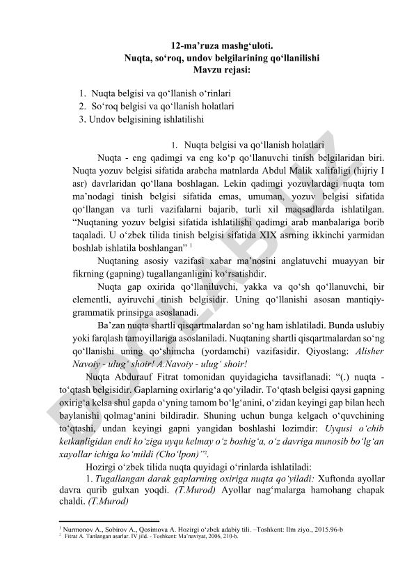 Nuqta, so'roq, undov belgilarining qo'llanilishi