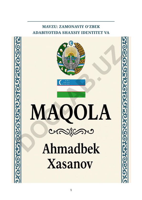 Zamonaviy o‘zbek adabiyotida shaxsiy identitet va ijtimoiy ziddiyatlar