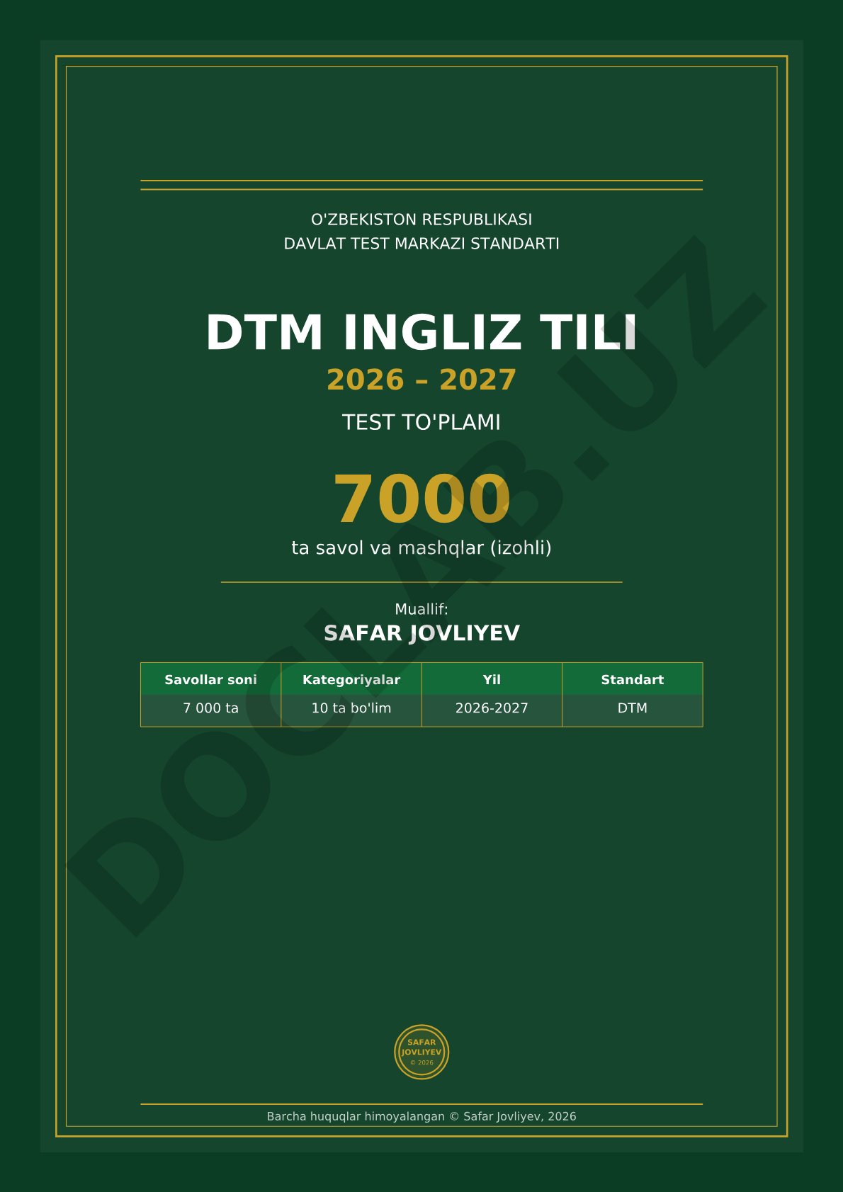 DTM Ingliz tili 2026-2027 test to'plami 7000 savol