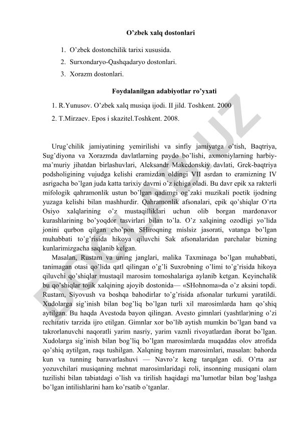 O'zbek xalq dostonlari va dostonchilik tarixi