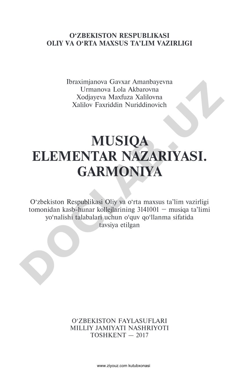 Musiqa elementar nazariyasi. Garmoniya