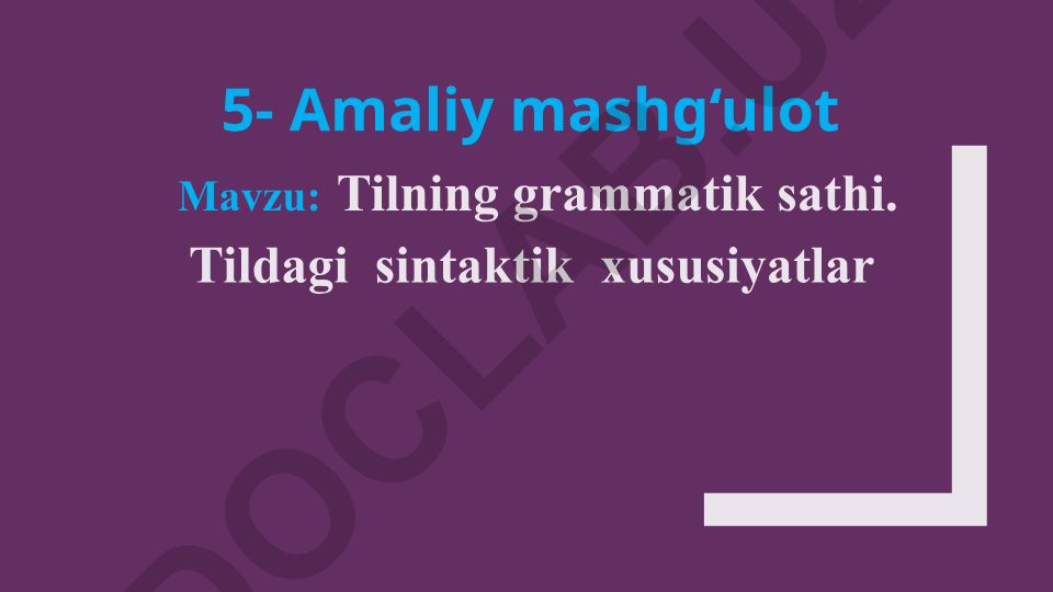 Tilning grammatik sathi va sintaktik xususiyatlar