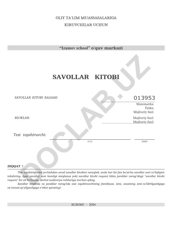 Matematika va fizika fanlaridan test savollari to'plami