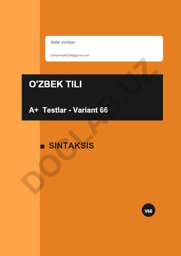 O'zbek tili sintaksis testi - Variant 66