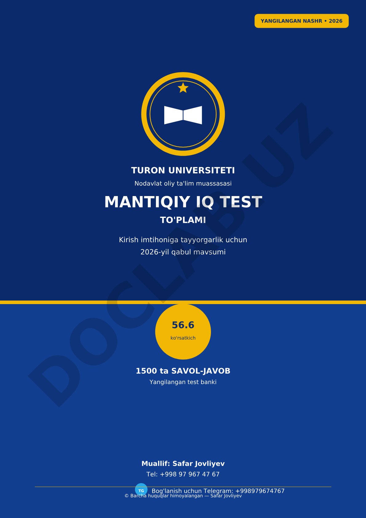 Mantiqiy IQ test to'plami (Turon universiteti, 2026 qabul)