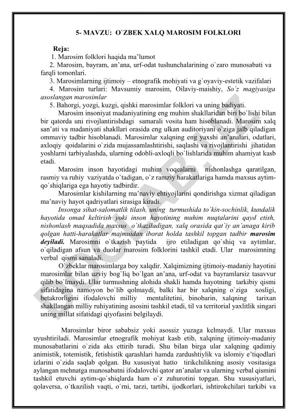O'zbek xalq marosim folklori