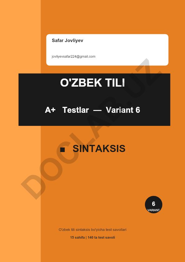 O'zbek tili sintaksis bo'yicha test savollari