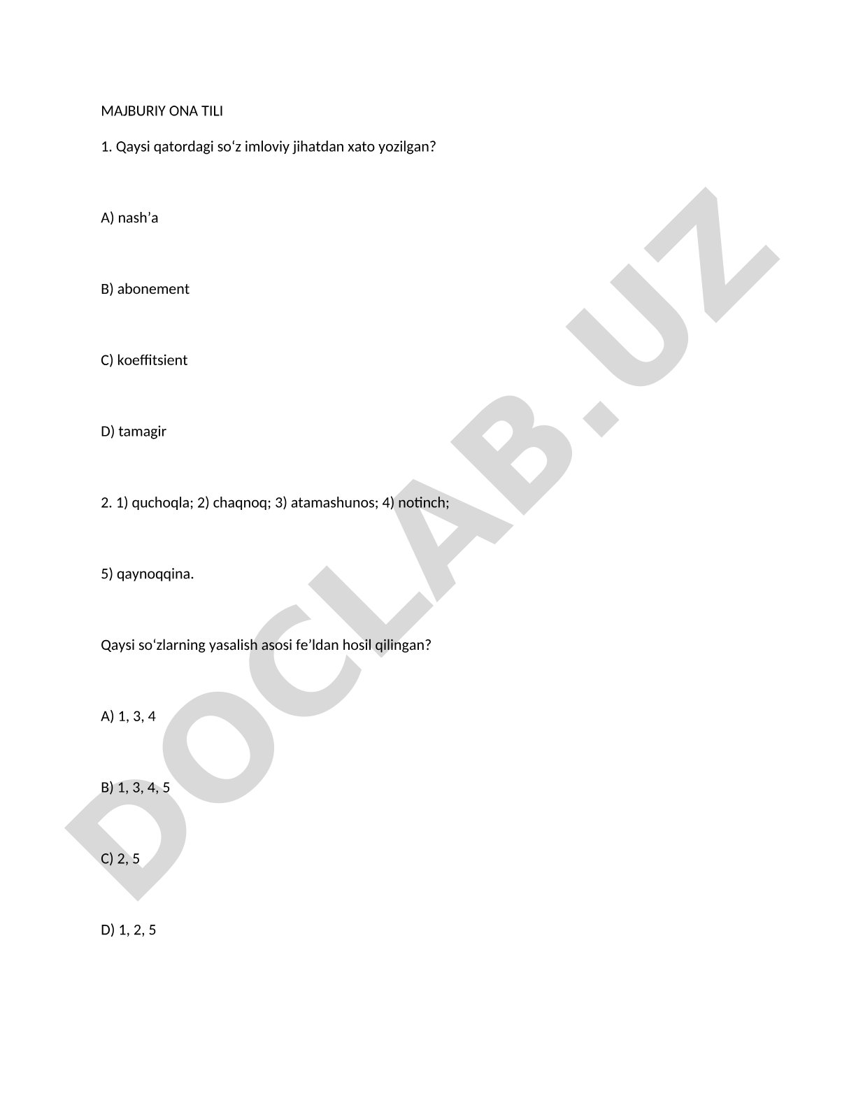 Ona tili test savollari