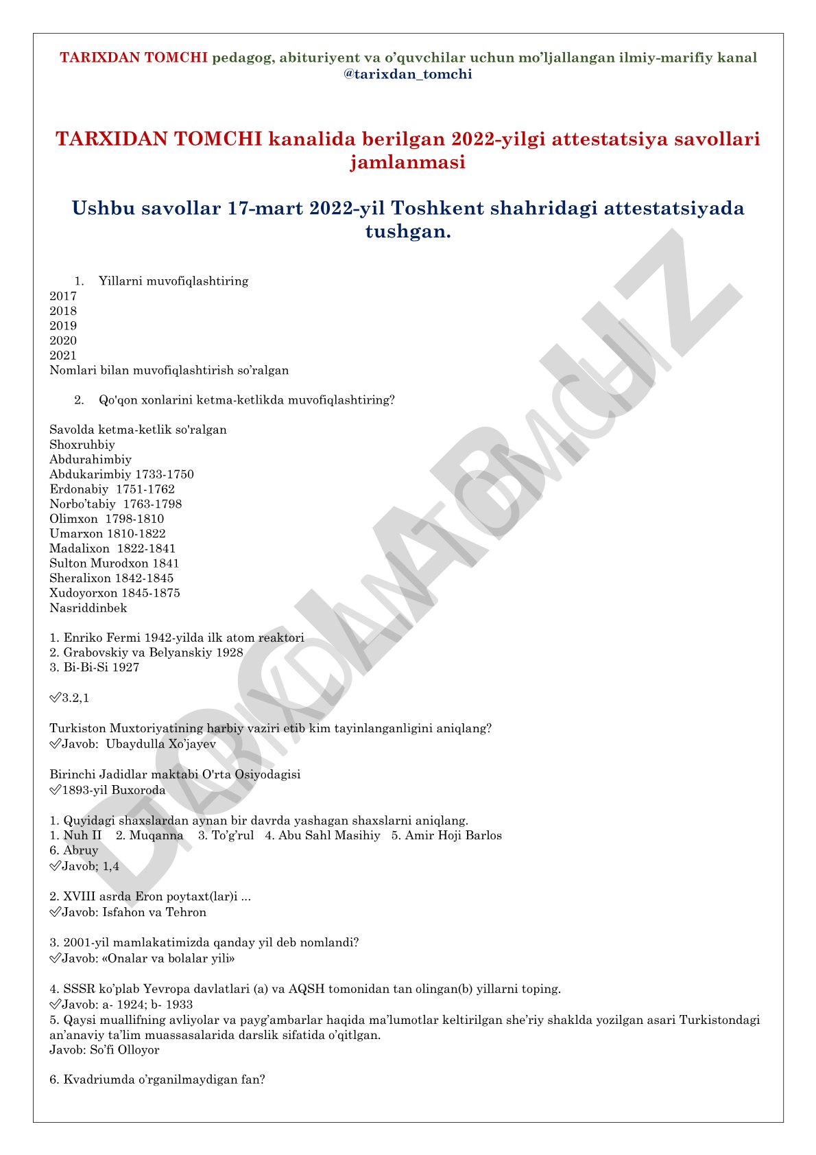 2022-yilgi attestatsiya savollari jamlanmasi