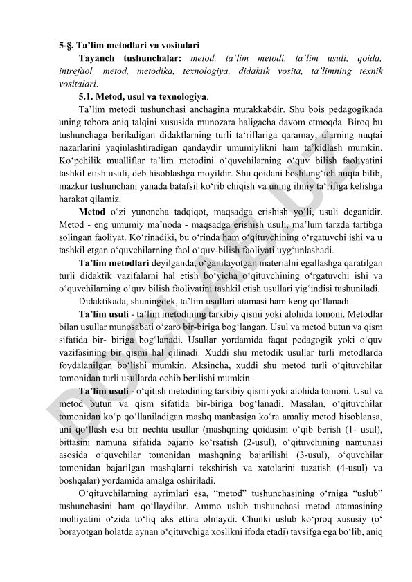 Ta'lim metodlari va vositalari