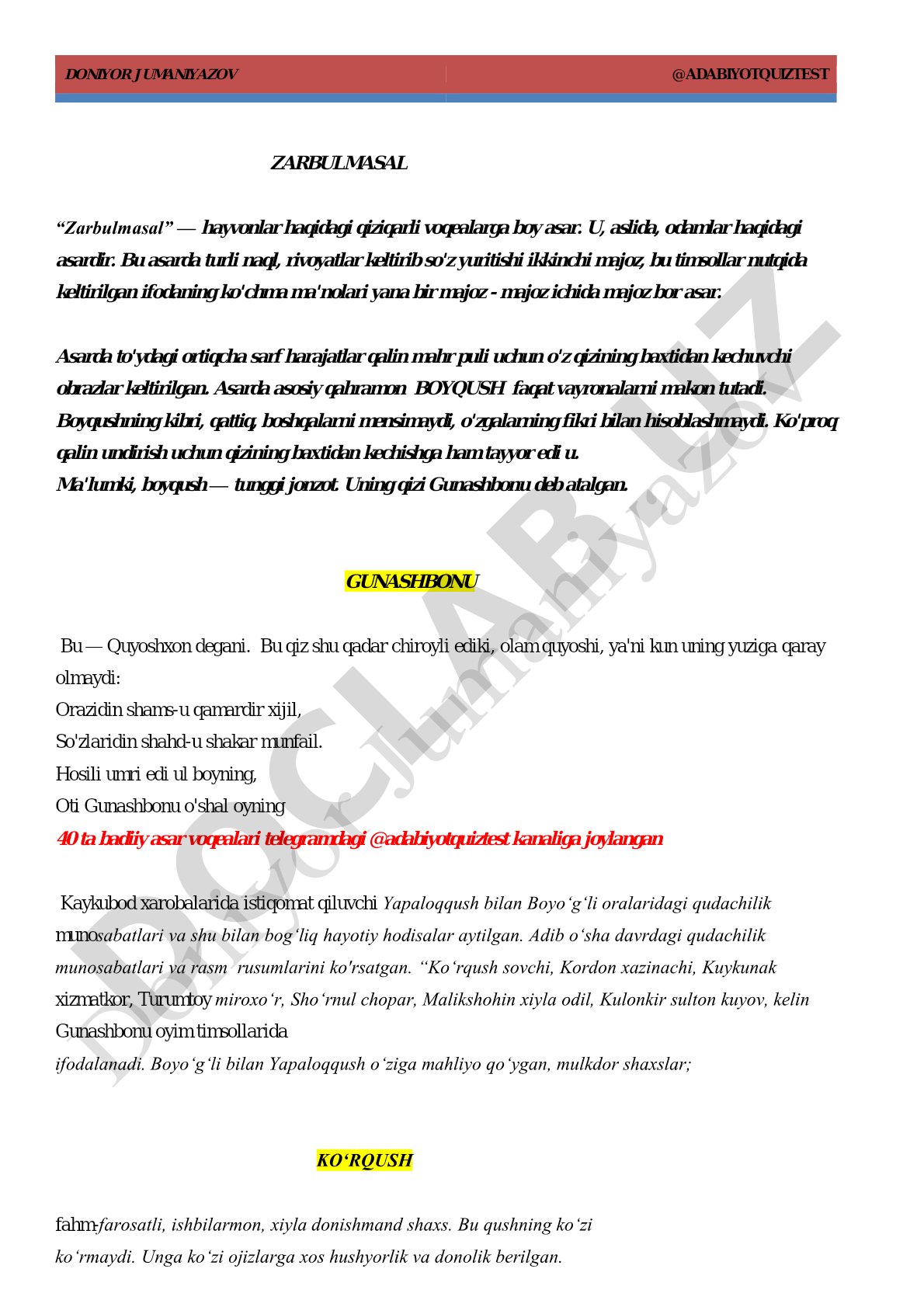 Zarbulmasal asari tahlili