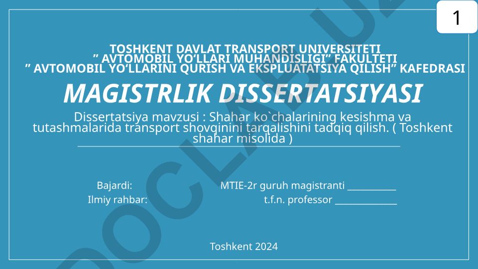 Shahar ko'chalarining kesishma va tutashmalarida transport shovqinini tarqalishini tadqiq qilish (Toshkent shahar misolida)