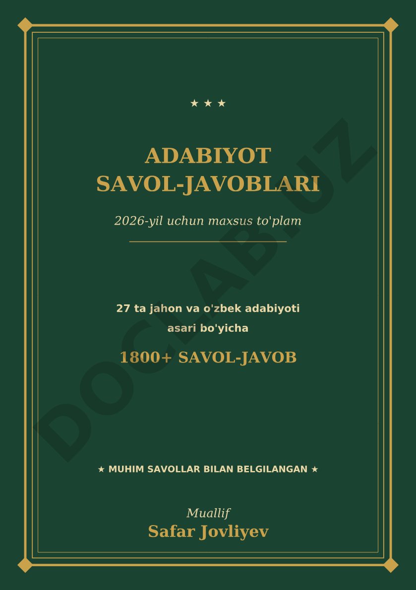 Adabiyot savol-javoblari to'plami (27 asar bo'yicha)