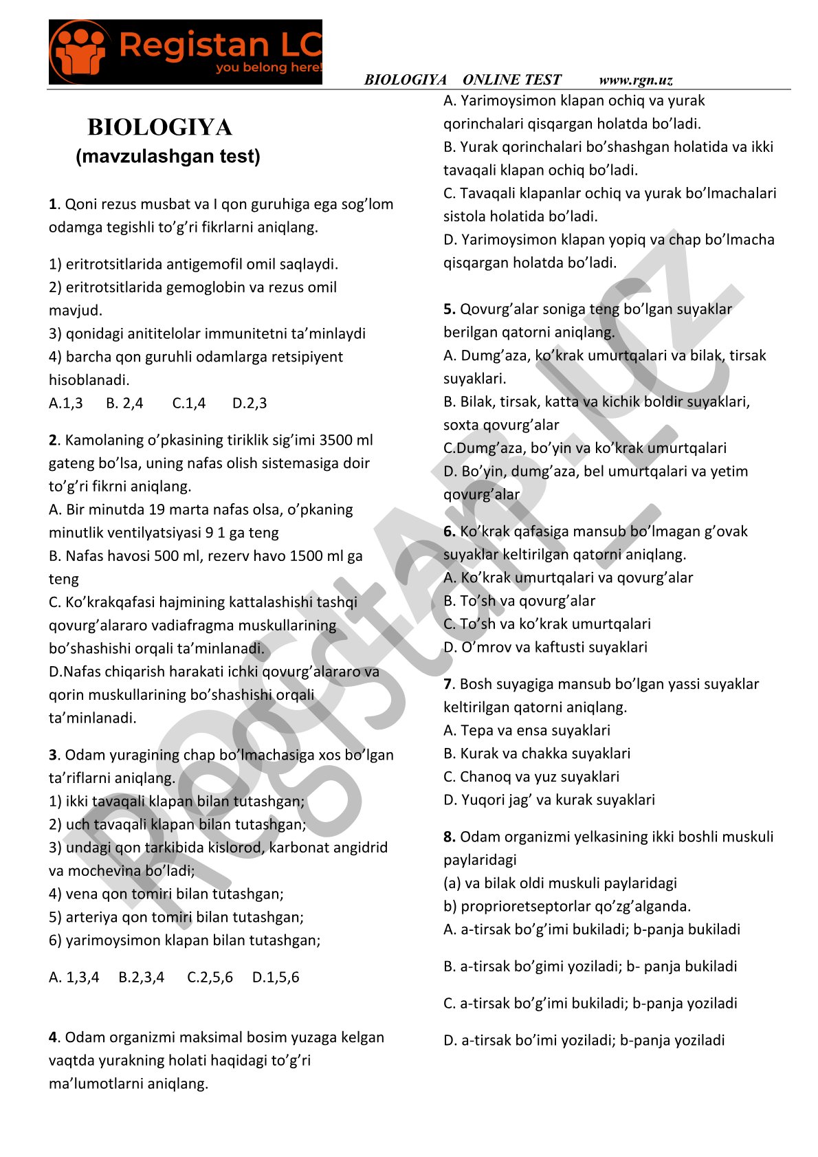 Biologiya online test
