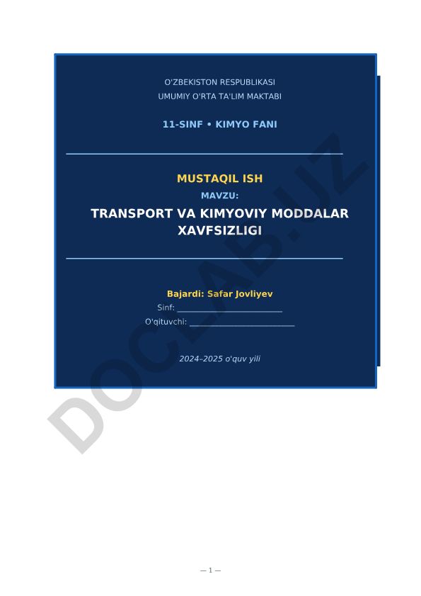 Transport va kimyoviy moddalar xavfsizligi