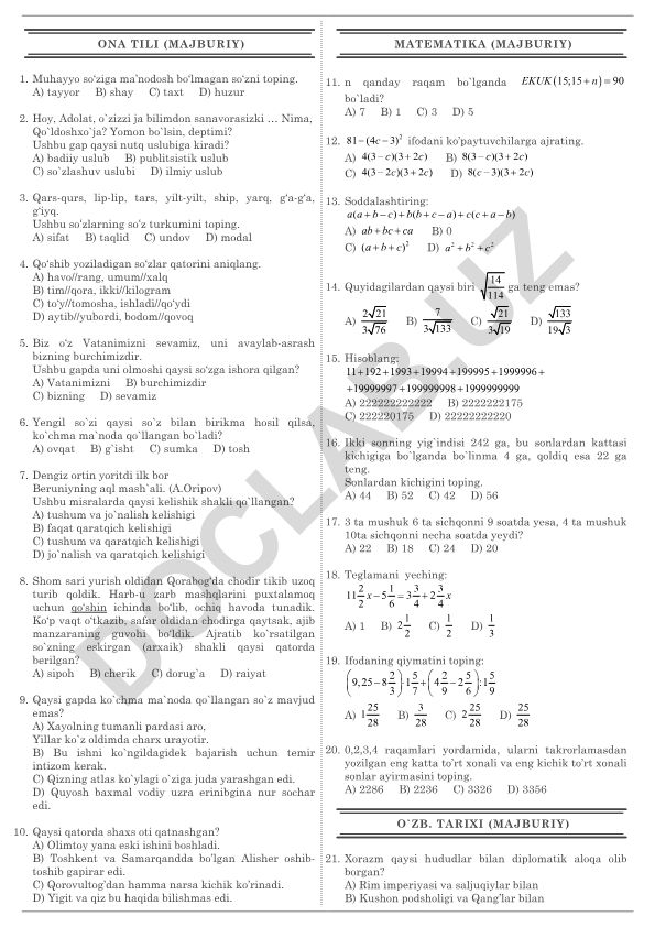 Ona tili test savollari va javoblari