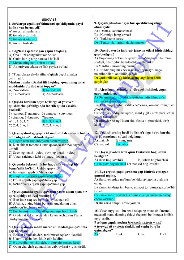 Ona tili va grammatika test savollari