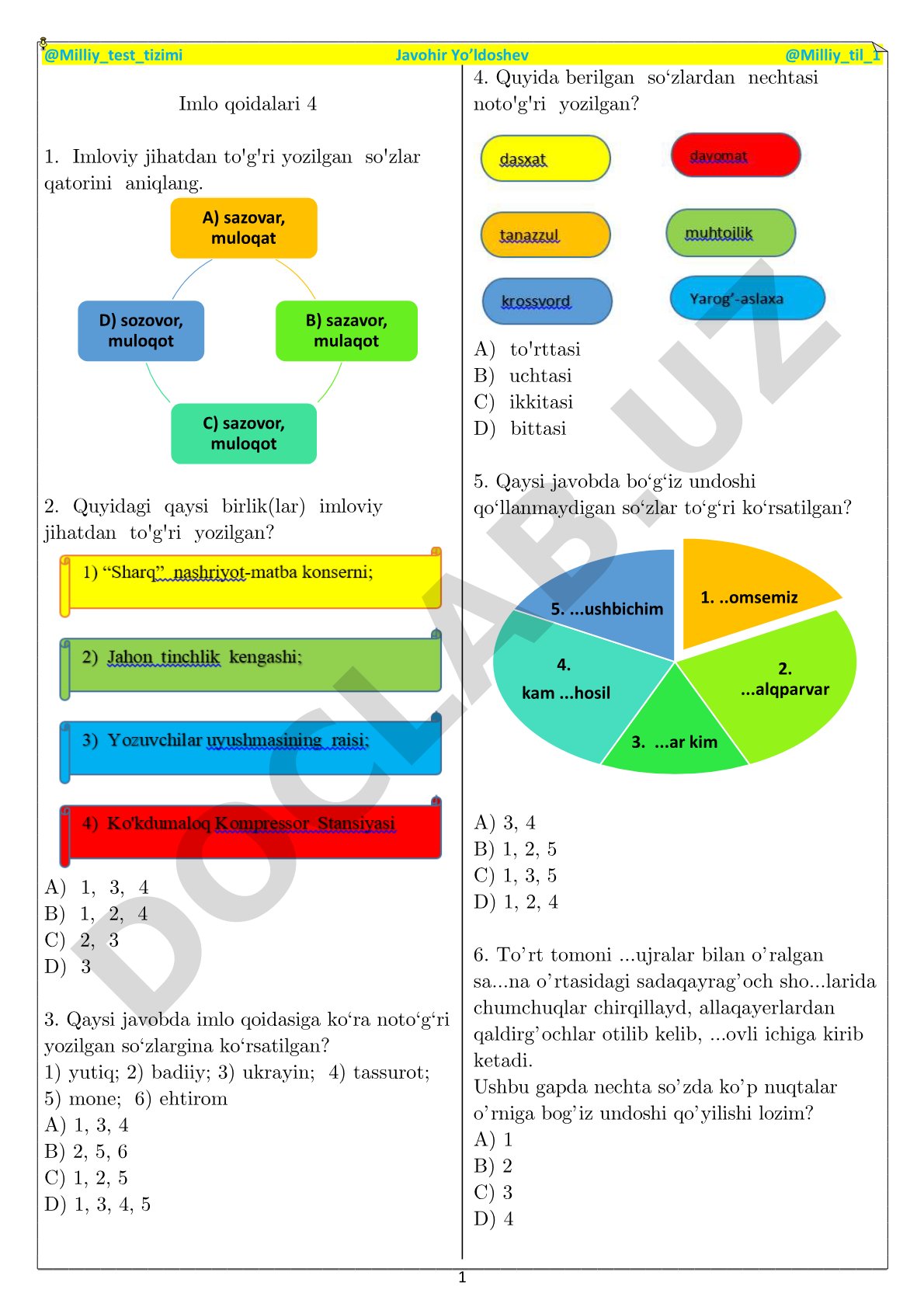 Imlo qoidalari test savollari