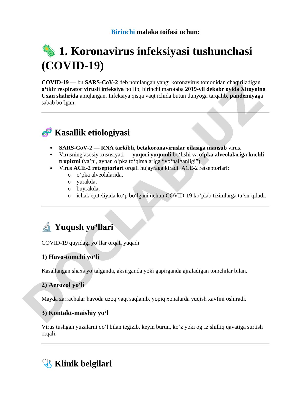Koronavirus infeksiyasi tushunchasi (COVID-19)