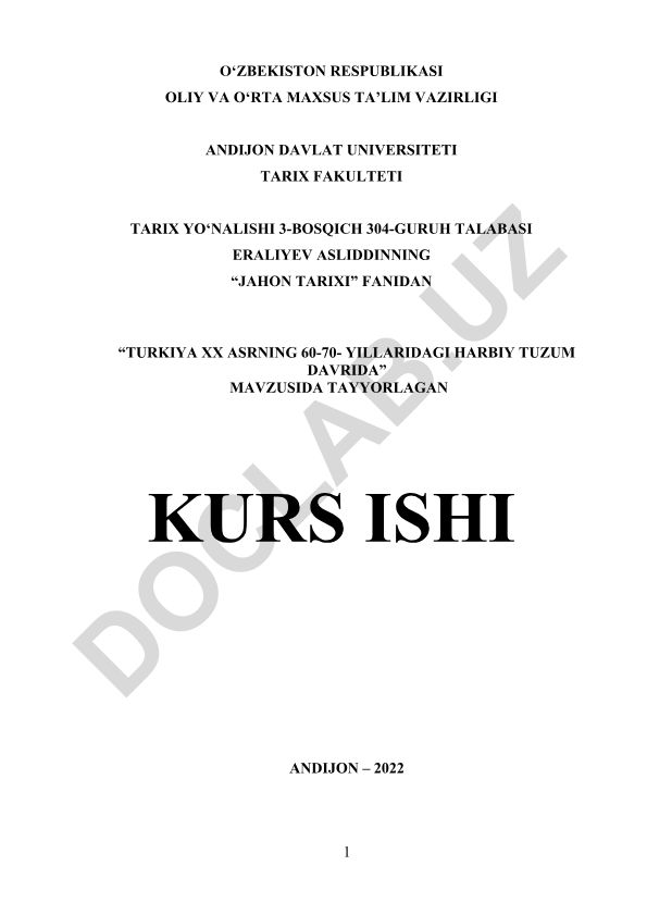 Turkiya XX asrning 60-70- yillaridagi harbiy tuzum davrida