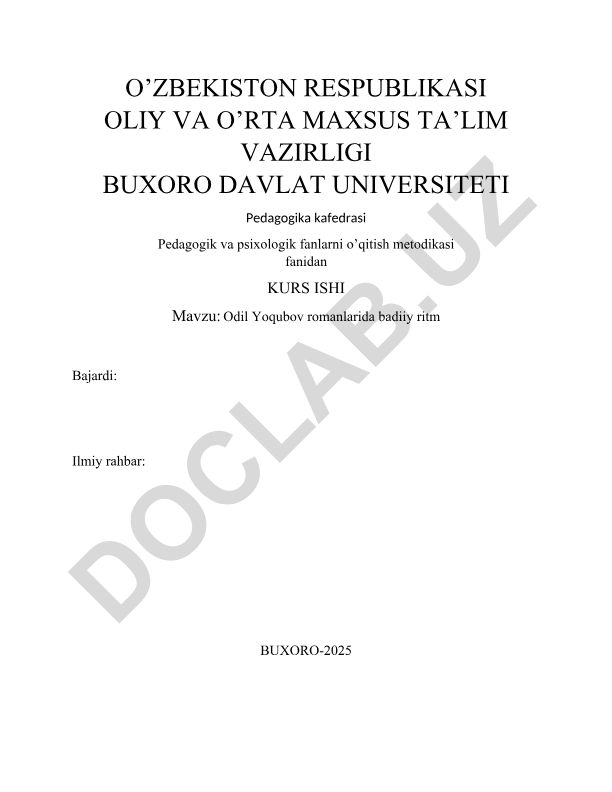 Odil Yoqubov romanlarida badiiy ritm